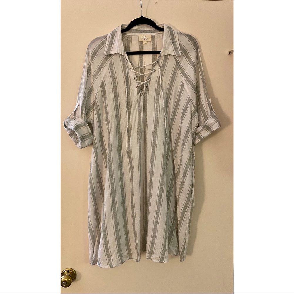 Love White & Sage Green Linen Dress